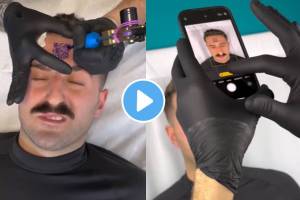 Viral Video Man Gets QR Code Tattoo On his Forehead that directly takes you to his Instagram account