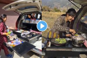 Viral Video Family modified Kitchen In a small space in a car vehicle carries Utensils And Groceries For Picnic