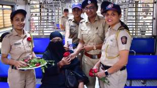 On behalf of International Women Day Police Officers giving roses Every Women On CSMT Railway Police Station