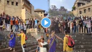 Boys pouring water on woman at manikarnika ghat varanasi video