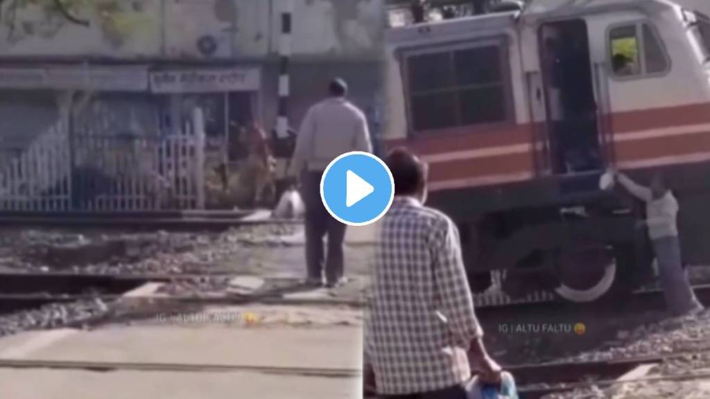 Person stopped at the railway gates to deliver the parcel to the motorman video