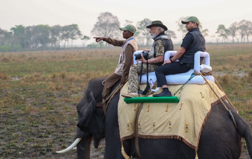 pm narendra modi enjoy jungle safari takes elephant ride at assams kaziranga national park