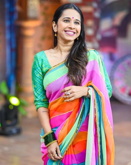 Shreya Bugde Sheth Peacock Green Saree