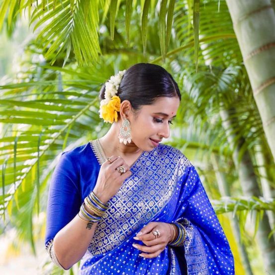 Shreya Bugde Sheth Peacock Green Saree
