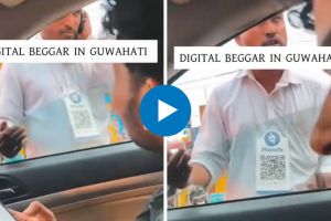 blind beggar begging with QR code viral video