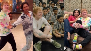 Ed sheeran visit to mumbai for performance met school students bollywood stars shahrukh khan ayushmann khurrana armaan malik gauri khan farah khan