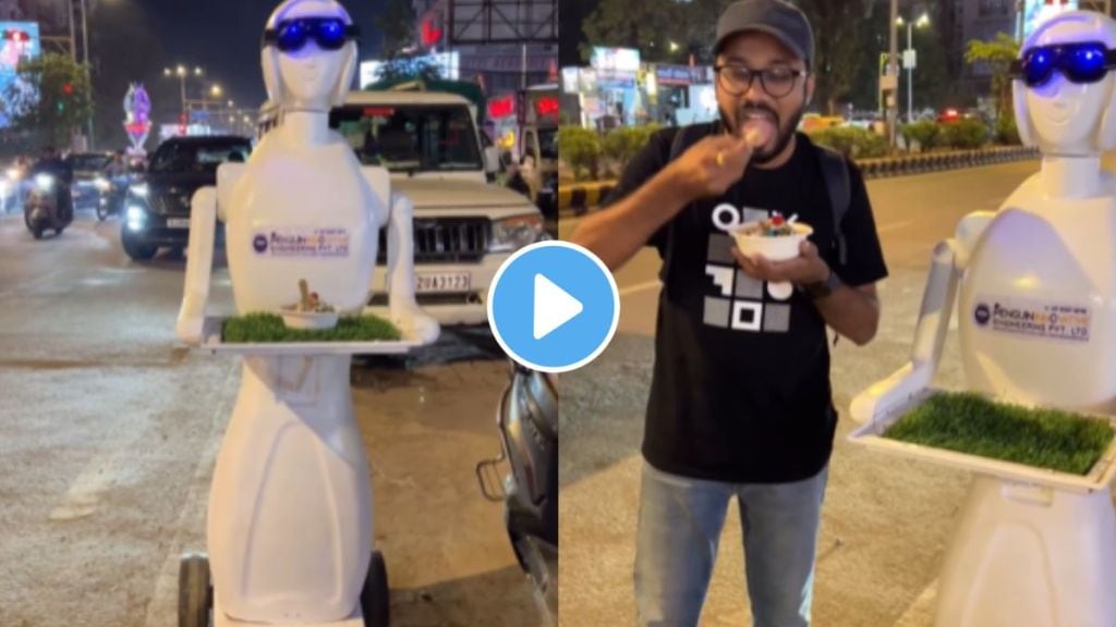 a robot serving ice gola at Robotic Cafe