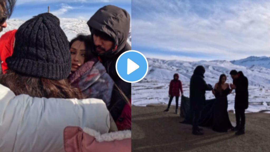 Viral Video a Influencer doing pre wedding photoshoot in minus 22 degrees