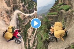 women riding bikes on dangerous mountain roads