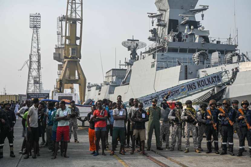 pirates captured arrive at Naval Dockyard Mumbai 5