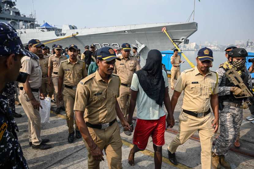 pirates captured arrive at Naval Dockyard Mumbai 7