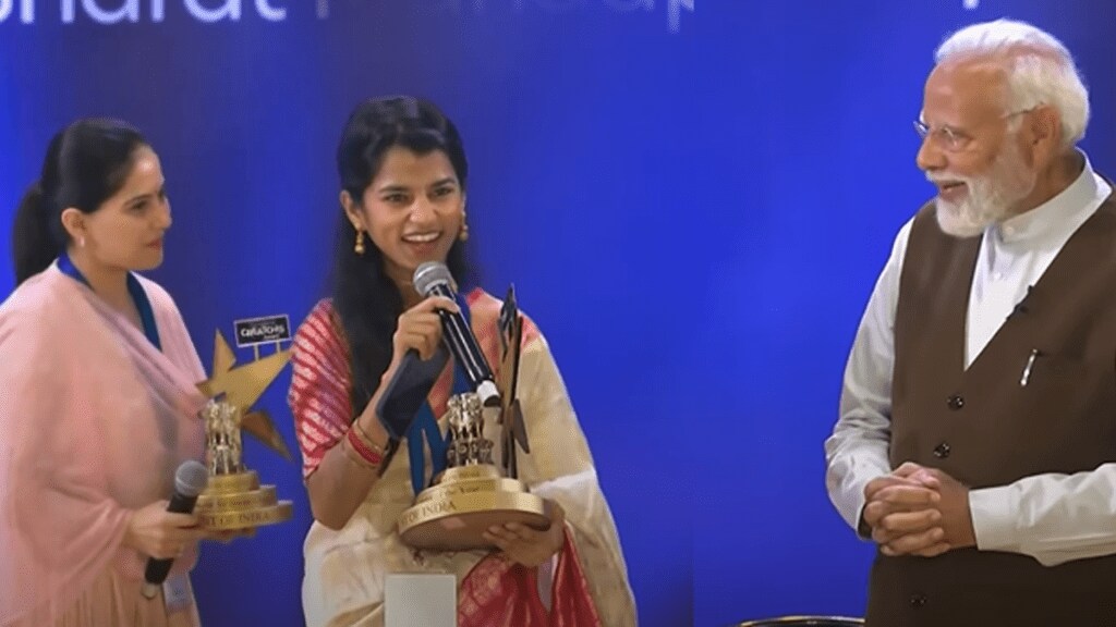 PM narendra modi at national creators award bharat mandpam maithili thakur, jaya kishori, naman deshmukh, nischay, ankit baiyanpuria, drew hicks