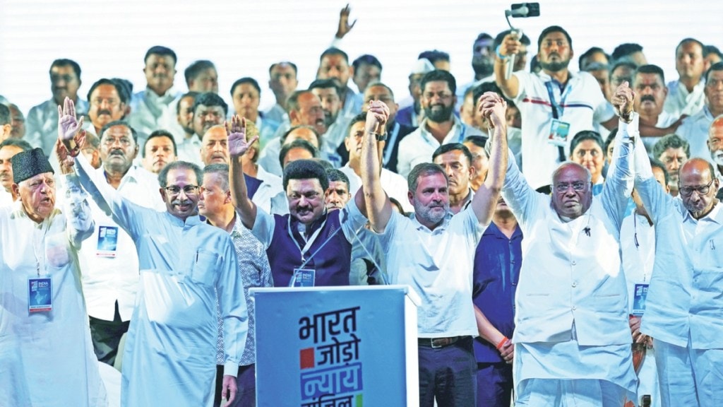 india alliance leaders announced slogan modi sarkar chale Jao in shivaji park