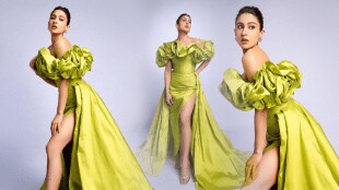 sara ali khan lime green gown look murder mubarak