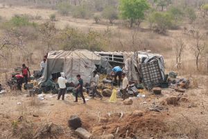 orange cargo truck overturned at Buldhana