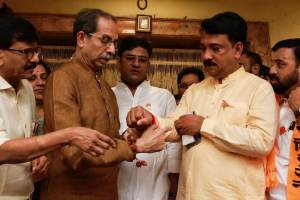 BJP's sitting MP Unmesh Patil from Jalgaon joined Shiv Sena UBT on Wednesday .. Express Photo by Amit Chakravarty