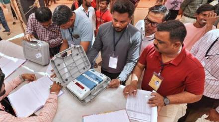 Election duty staff starts distribution of EVM and VVPAT machines