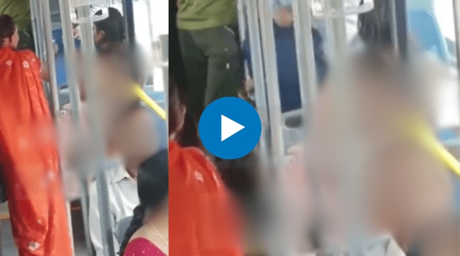 Bikini-clad woman rides crowded Delhi bus