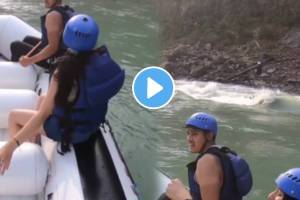 rishikesh River Rafting Raft stuck in rapid during rafting