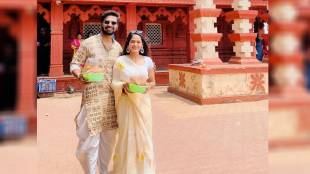 Saara Kahi Tichyasathi fame actor Abhishek Gaonkar visit ganpati pule ganesh temple with girlfriend sonalee gurav
