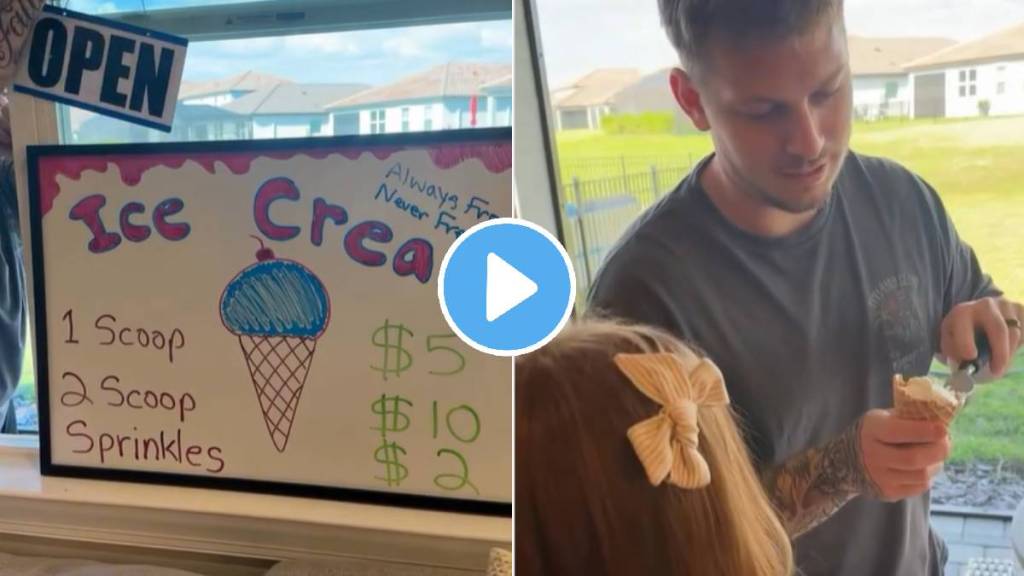 Viral Video Dad setting up an adorable Ice Cream Shop At Home For Three Daughters playtime with little girls