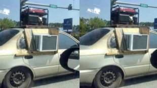 A man installed a home AC in a car