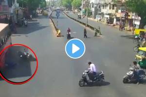 Shocking Accident in Ahmedabad Terrifying CCTV Footage Shows Biker Run Over By Speeding Bus