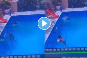 Little Brother save a sister who jumped into swimming-pool