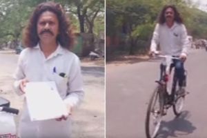 Sandeep Sankpal came on bicycle and submitted his candidature to Kolhapur to protect the environment