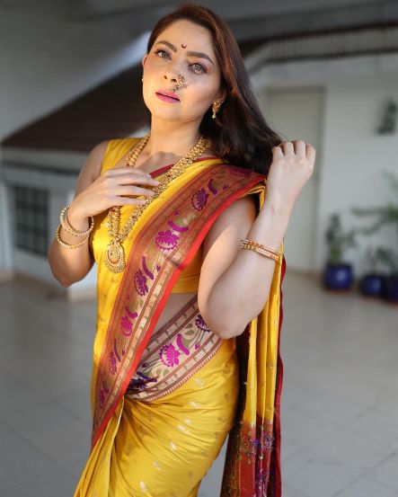 Sonalee Kulkarni Yellow Paithani Saree