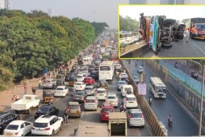 thane belapur traffic jam marathi news