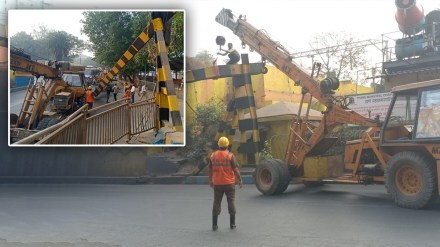 traffic jam, Thane Belapur road, breaking of height barrier