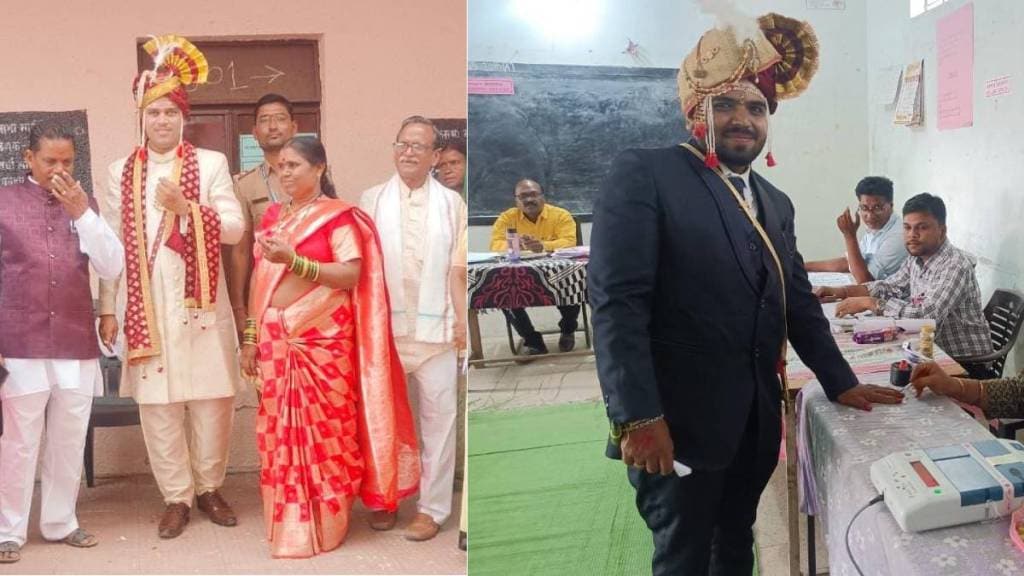 groom candidate women voters cast vote at polling station