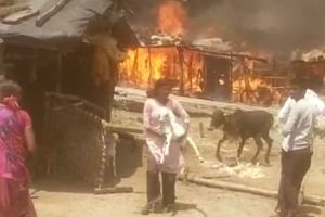seven houses were burn in fire due to explosion of gas cylinder