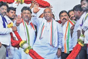 Congress president Mallikarjun Kharge held a public meeting in Channapatna, Karnataka