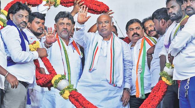 Congress president Mallikarjun Kharge held a public meeting in Channapatna, Karnataka
