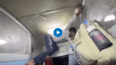 Passengers Spider-Man stunt to reach train toilet goes viral