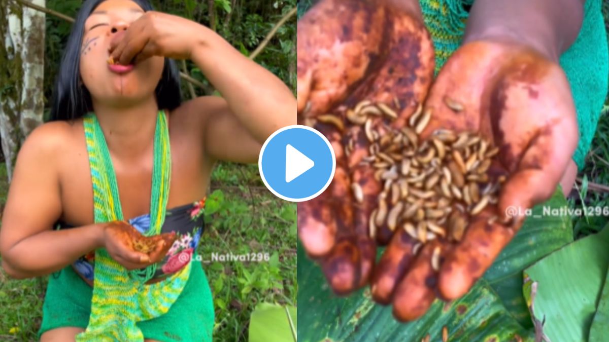 a young girl eating worms like farsan chiwada shocking video goes viral on social media