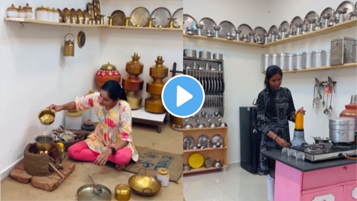 chulha ghar in village or modern kitchen in city