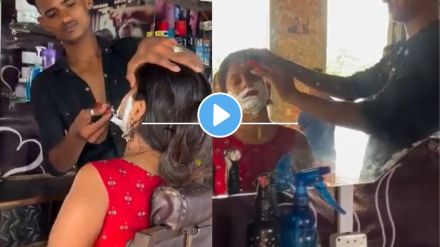 a girl cleaning shaved by sitting in salon