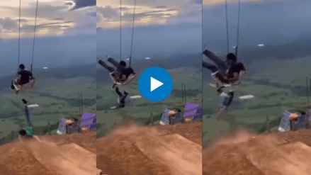 terrifying moment man fall off swing