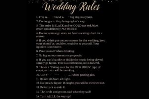 a couple mentioned 15 rules in wedding card for guest