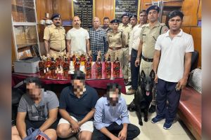 Liquor was found under seat the of train in three bags