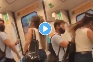 Couple travelling in delhi metro dirty fight slap each other