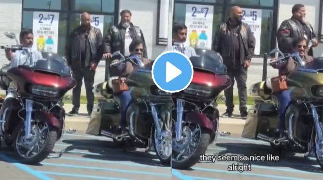 Indian tourists are seen thoroughly enjoying their time posing boldly US Bikers bikes picture-perfect moment Viral Video
