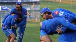 IPL 2024: इशान किशन आणि टीम डेव्हिडचं चाललंय तरी काय? सराव सोडून दोघात रंगला कुस्तीचा फड, VIDEO होतोय व्हायरल