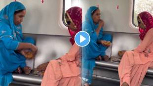 two women are seen taking off their slippers and sitting comfortably and Eat Samosas In Metro out of a plastic bag watch