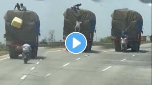 dhoom style theft video viral thieves stole goods from truck risks their lives ran away on a bike in Mumbai Agra Highway Robbery Caught on Camera