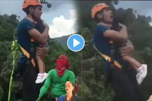 bungee jumping careless father jumped with child from a height of thousands of feet without any safety