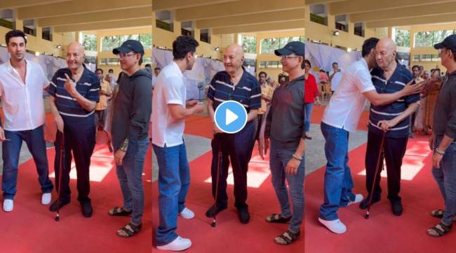 Bollywood actor Ranbir Kapoor casts his vote and touches veteran actor prem chopra feet video viral